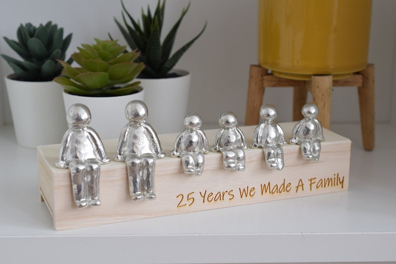 25 Years We Made a Family Sculpture Figurines 25th Anniversary Years 1 to 30 Available Wooden Box Size & Grain Will Vary image 4