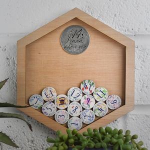 14º aniversario 14 Reasons I Love You Marco de pared de madera - Fichas de amor a todo color