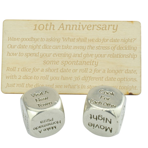 10 Year Anniversary Metal Date Dice 100% Pure Tin Create a Unique 10th Anniversary Date Idea