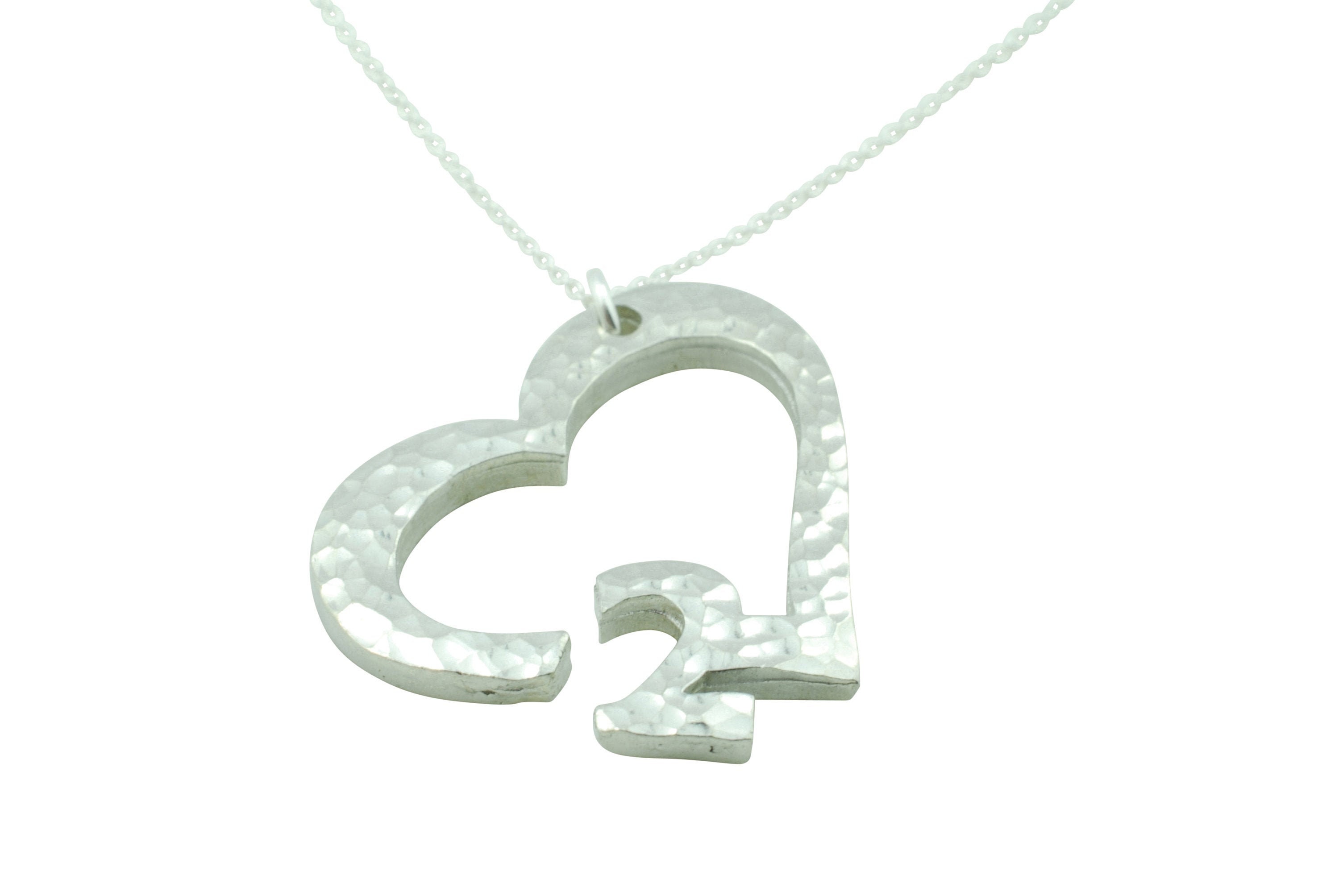 2nd Anniversary Beaten Heart Pendant with Sterling Silver Chain
