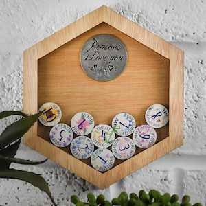 6º Aniversario Razones por las que te amo Marco de pared de madera y fichas de amor a todo color