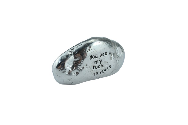 10th Anniversary You Are My Rock Gift Idea Solid Metal Heavy Polished Rock Gift for 10 Year Anniversary image 4