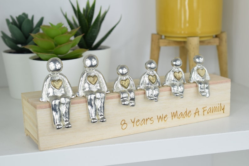 Bronze Anniversary 8 Years We Made a Family Sculpture Figurines with Bronze Hearts 8th Anniversary Wooden Box Size & Grain Will Vary 4 Children