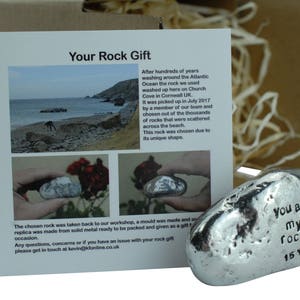 15th Anniversary You Are My Rock Gift Idea Solid Metal Heavy Polished Rock Gift for 15 Year Anniversary image 2