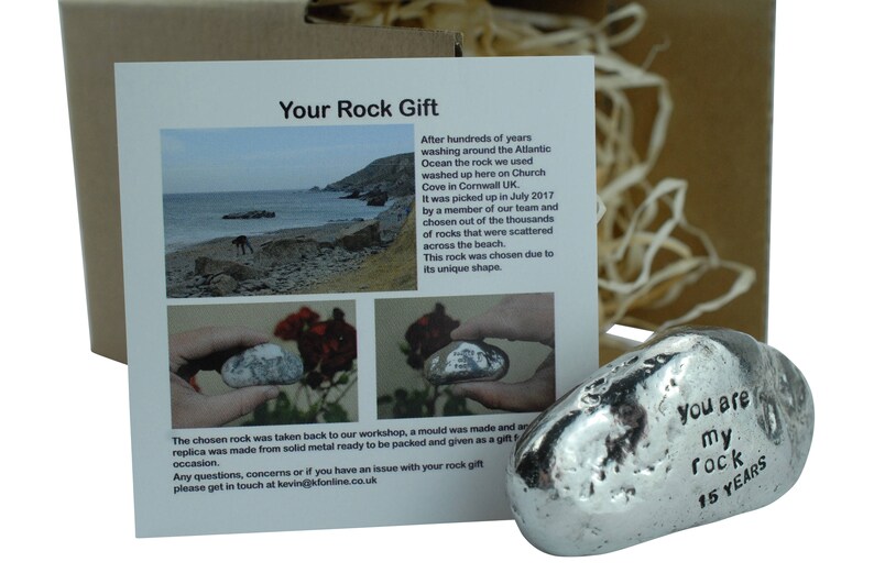 15th Anniversary You Are My Rock Gift Idea Solid Metal Heavy Polished Rock Gift for 15 Year Anniversary image 2