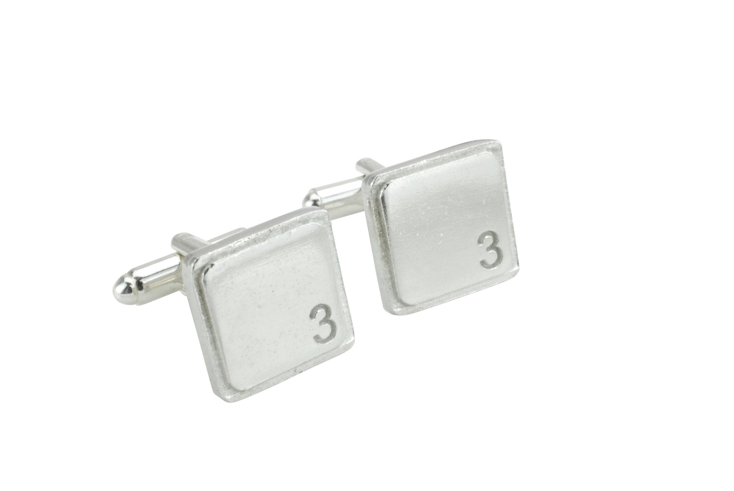 Polished Square Tin Cufflinks with '3' Engraved — 3rd Anniversary Gift