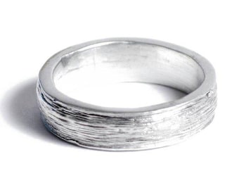 10th Anniversary Tin Ring – Rustic Brushed Pure Tin Band – Men’s Wedding Ring – with "ten years" engraved