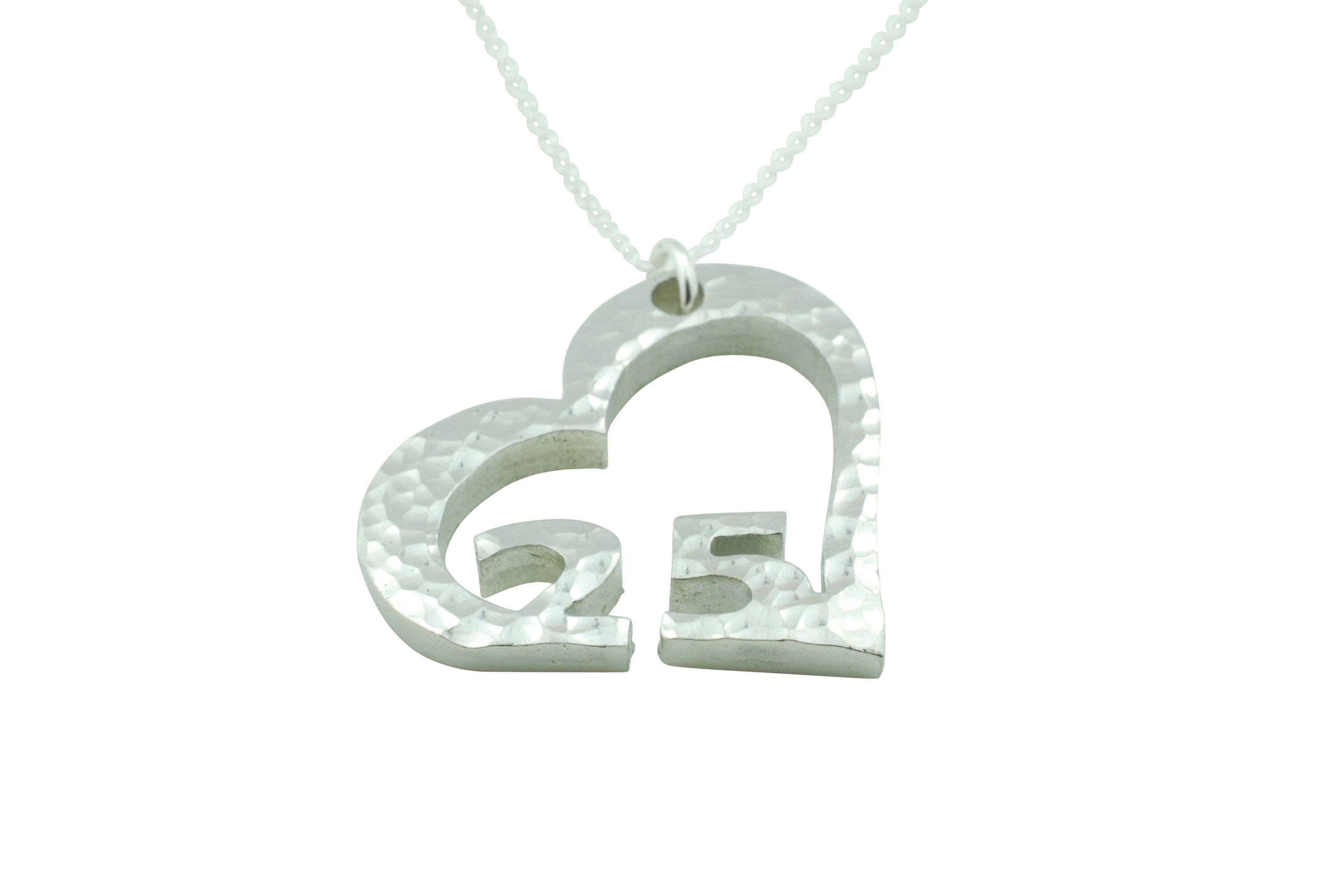 25th Anniversary Beaten Heart Pendant with Sterling Silver Chain