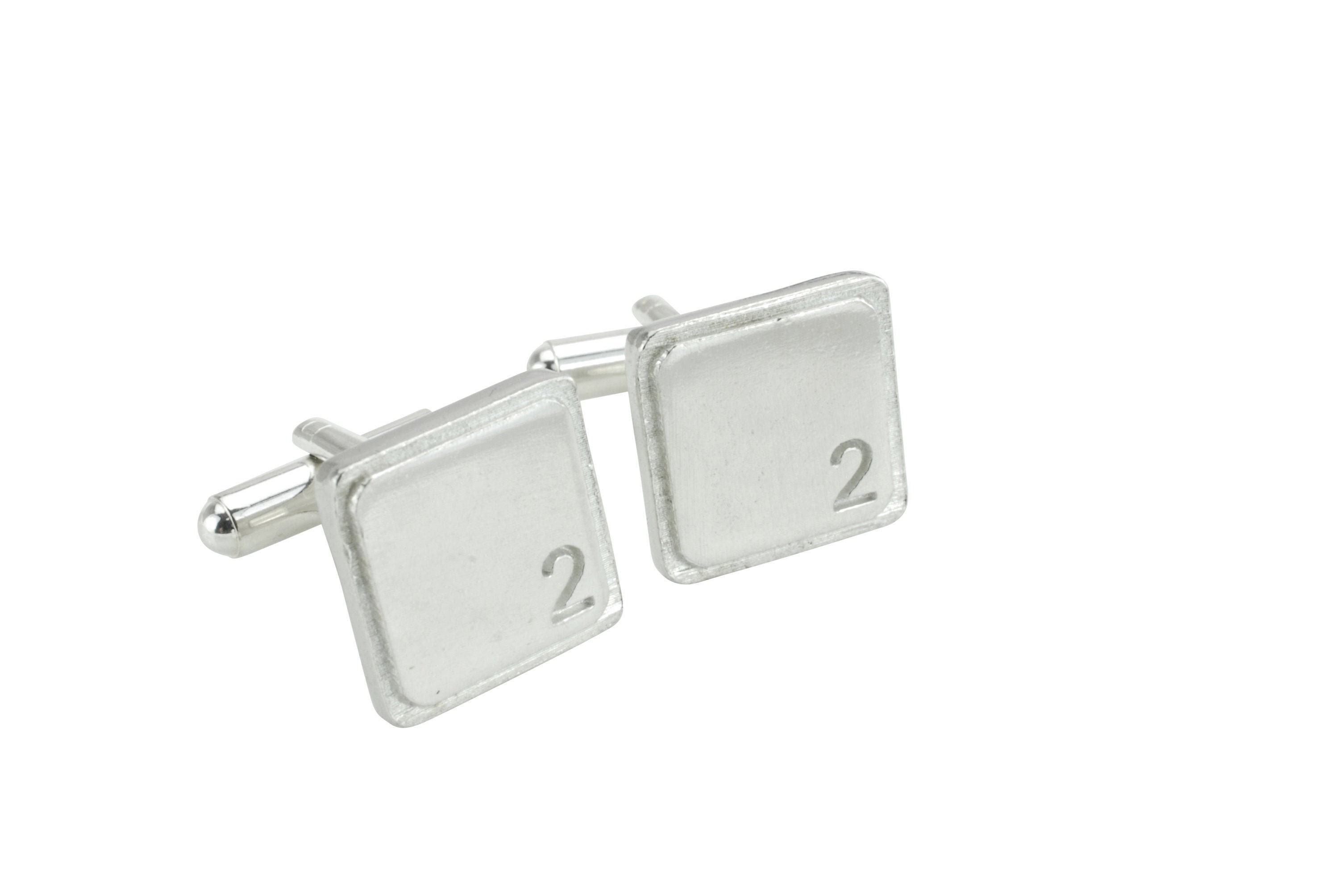 Polished Square Tin Cufflinks with 2 Engraved 2nd Anniversary