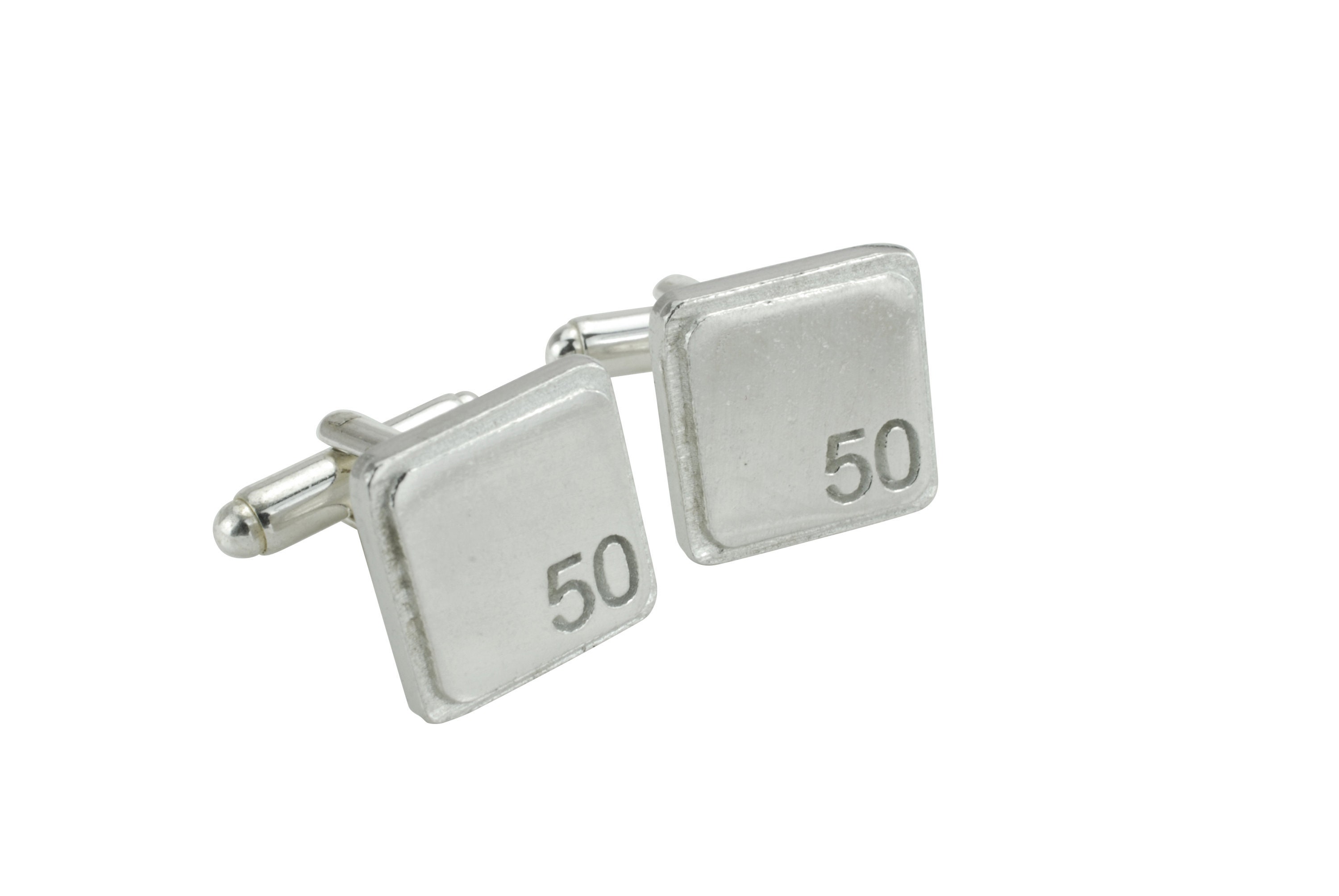 Polished Square Tin Cufflinks with '50' Engraved