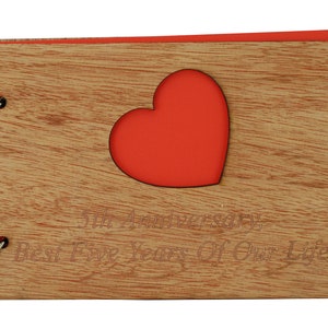 Wood Anniversary Scrapbook Gift Idea Engraved With 'Fifth Anniversary, Best Five Years Of Our Life. image 2
