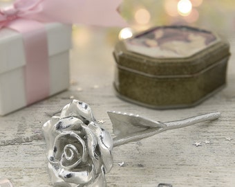 10th Anniversary Tin Rose - Solid Pure Casted 100% Tin - Everlasting Rose