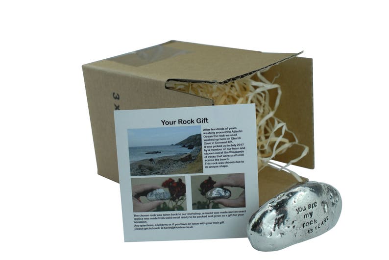 13th Anniversary You Are My Rock Gift Idea Solid Metal Heavy Polished Rock Gift for 13 Year Anniversary image 2