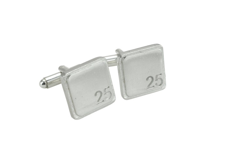 Polished Square Tin Cufflinks with '25' Engraved 25th Anniversary image 1