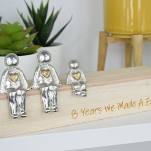 Bronze Anniversary 8 Years We Made a Family Sculpture Figurines with Bronze Hearts | 8th Anniversary | Wooden Box Size & Grain Will Vary