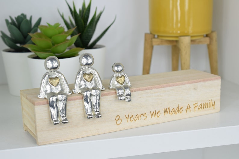 Bronze Anniversary 8 Years We Made a Family Sculpture Figurines with Bronze Hearts 8th Anniversary Wooden Box Size & Grain Will Vary 1 Child