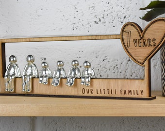 7 Years Our Little Family | Personalised 7th Anniversary Sculpture | Choose Your Own Family Combination, Handmade UK