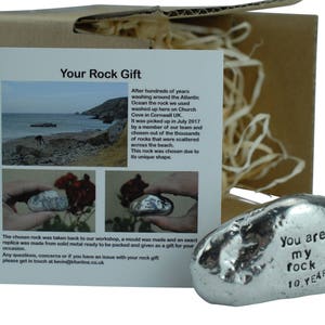 10th Anniversary You Are My Rock Gift Idea Solid Metal Heavy Polished Rock Gift for 10 Year Anniversary image 3