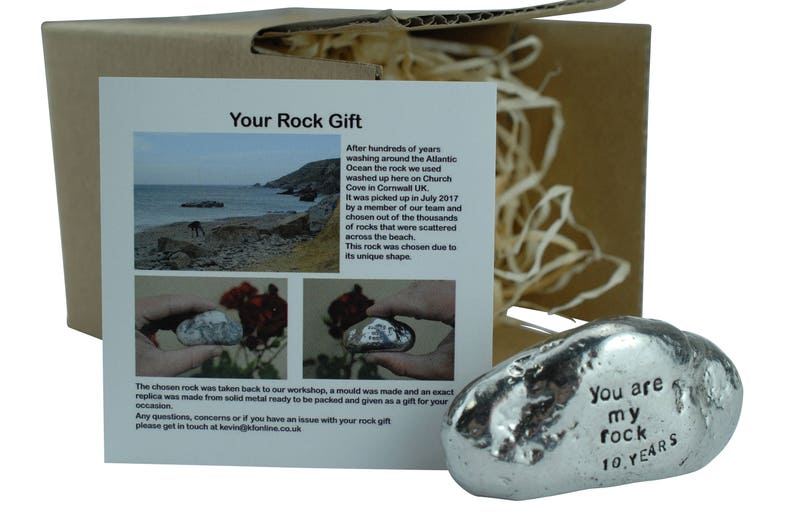 10th Anniversary You Are My Rock Gift Idea Solid Metal Heavy Polished Rock Gift for 10 Year Anniversary image 3