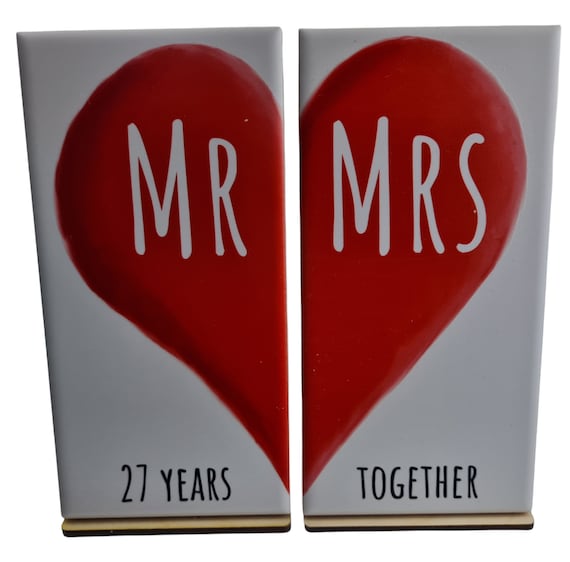 Mr Mrs 27 Years Together 27th Anniversary Double Tile Ornament free Stand Etsy