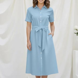 Patrón de vestido camisero clásico / Vestido con cuello abotonado, cinturón y bolsillos / Descarga digital en PDF / Patrón de vestido de lino DIY