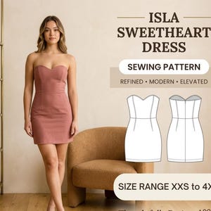 Strapless Sweetheart Bodycon Dress Sewing Pattern (XS-4XL) (PDF Download)