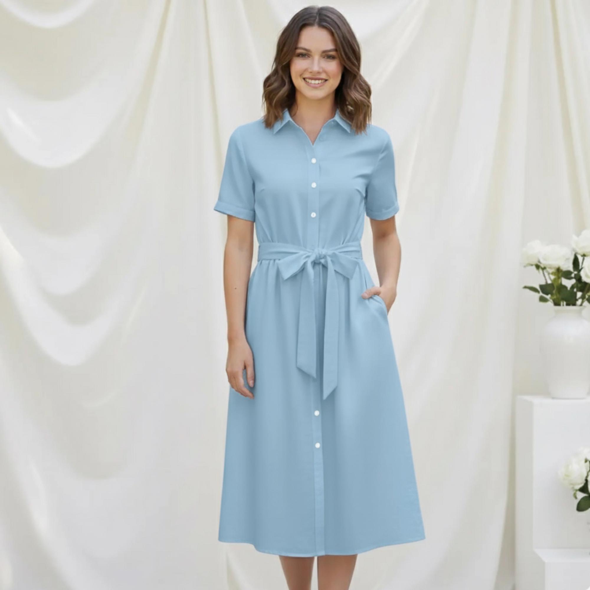 sachin and babi light blue dress Women's V-Neck Half Sleeve Printed Midi Dress, Loose Fit Flowy Casual Dress  with Pockets, Summer Dress for Mature Ladies : Target