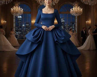 Floor-Length Dress Sewing Pattern | Square Neck, Fitted Bodice (PDF Pattern)