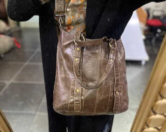 DAVID JONES Crossbody Bag,Brown Vintage Leather Bag for Women