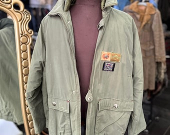 1990 Street Life Vintage Oversize Green Parka for Men, Transition Jacket Cargo Country Bush