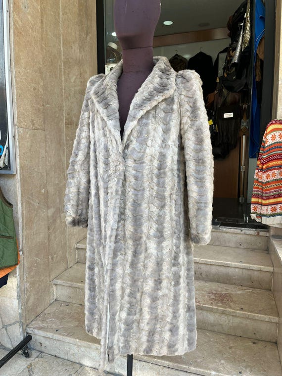女性用ヴィンテージグレーミンクファーコート、100%本物のミンクファー