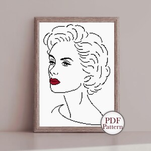 Marilyn Monroe Cross Stitch Pattern, Vintage Hollywood Line Art Embroidery (PDF Download)