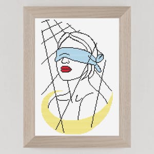 Blinddoek vrouw kruissteekpatroon pdf, modern minimalistisch lijnkunstontwerp