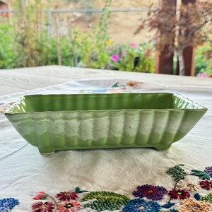 Vintage T 108 USA Green Ceramic Planter Rectangular Footed MCM Pottery