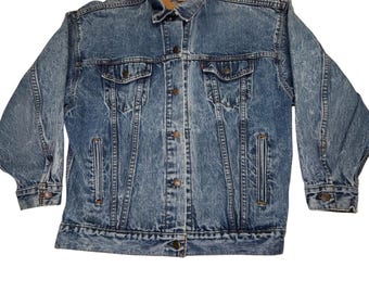 Vintage Levis Trucker Jean Jacket Sz 46R Red Tab Denim 80s 70506