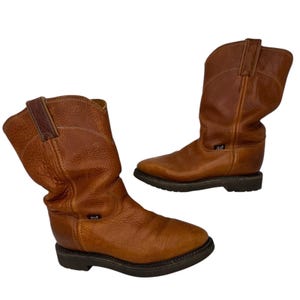 Men Vintage Leather Brown Utility Boots By Justin Size 7D Vintage Justin Cowboy Boots Leather Mens 7 D Altered Right  main image 3