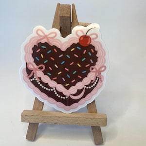 Cherry On Top Cake Sticker: Retro Heart Dessert, Pastel Vinyl
