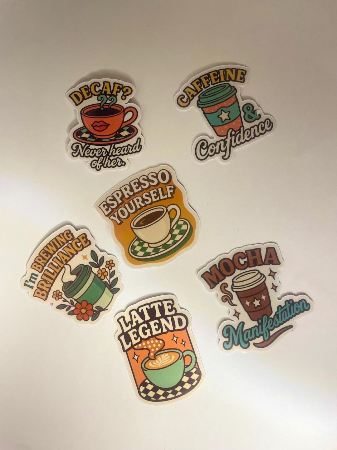 Retro Coffee Lover Sticker Pack: Espresso, Mocha, Latte (6-piece) - Etsy