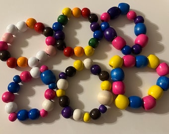 Wooden Bead LGBT+ Pride Bracelets Elastic Band One Size
