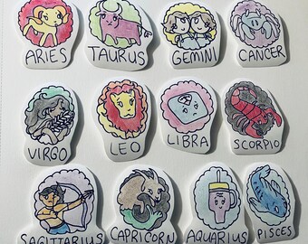 Colorable Zodiac Sign Stickers Available Colorable Or Pre-Colored Human-Made Design