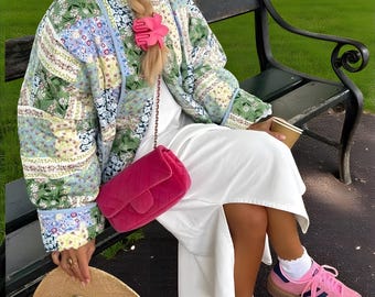 Boho Patchwork Quilted Jacket - Vintage Floral Quilt Coat