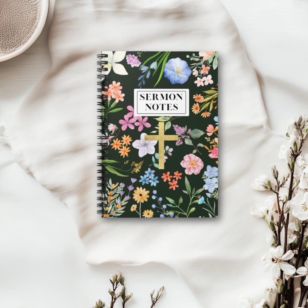 Floral Sermon Notes Spiral Notebook, Christian Bible Study Notebook ...