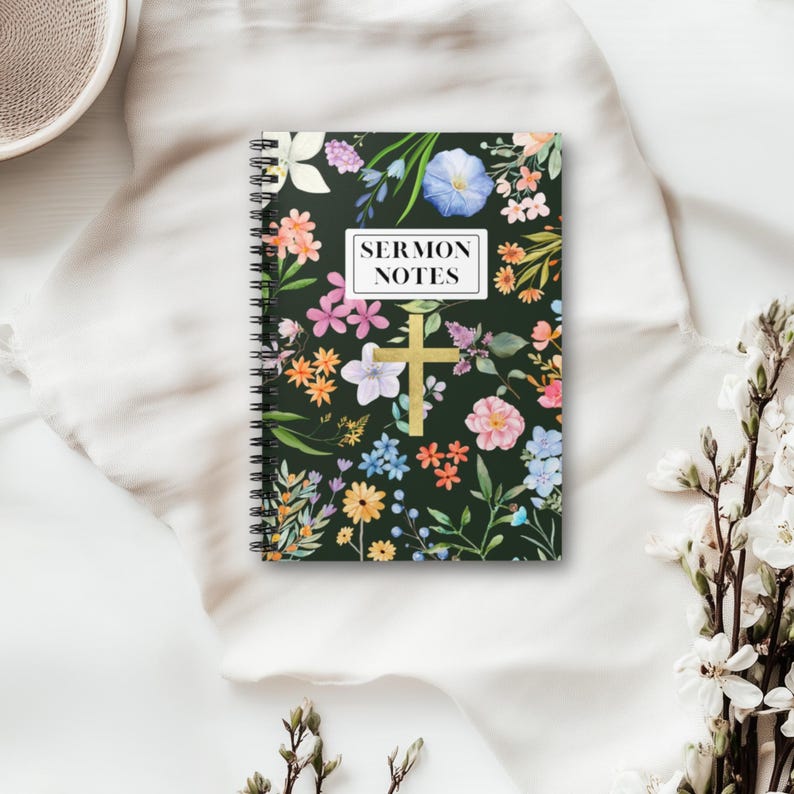 Floral Sermon Notes Spiral Notebook, Christian Bible Study Notebook ...