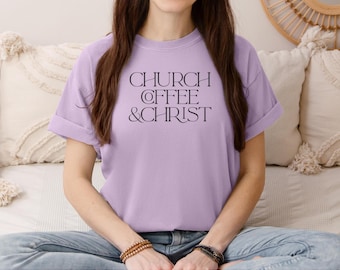 T-shirt kerkkoffie en Christus, christelijk shirt, shirt koffie en Jezus, christelijk cadeau voor haar, cadeau voor moeder, T-shirt christelijke moeder