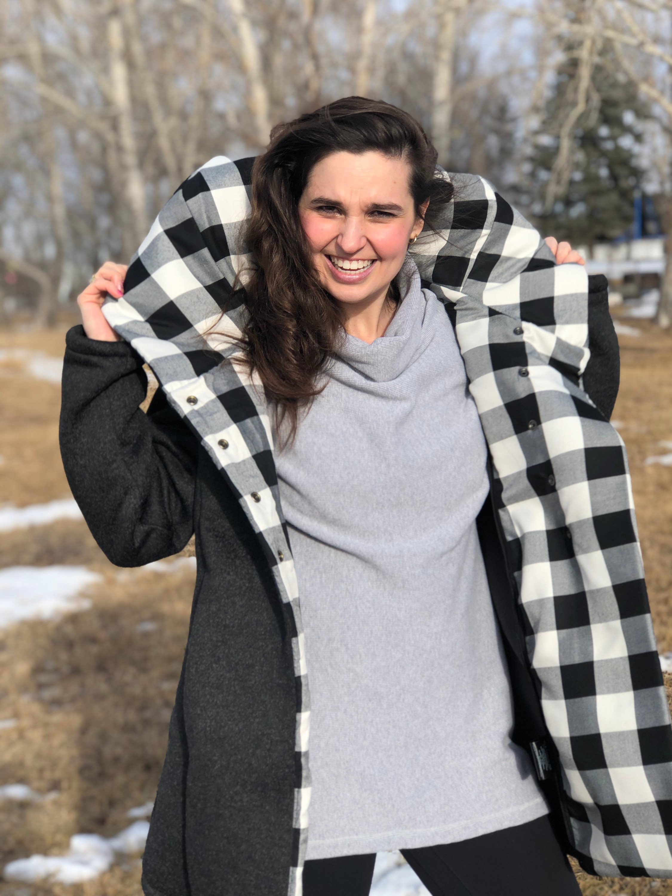 Ladies Black and White Check Buffalo Plaid Winter Jacket