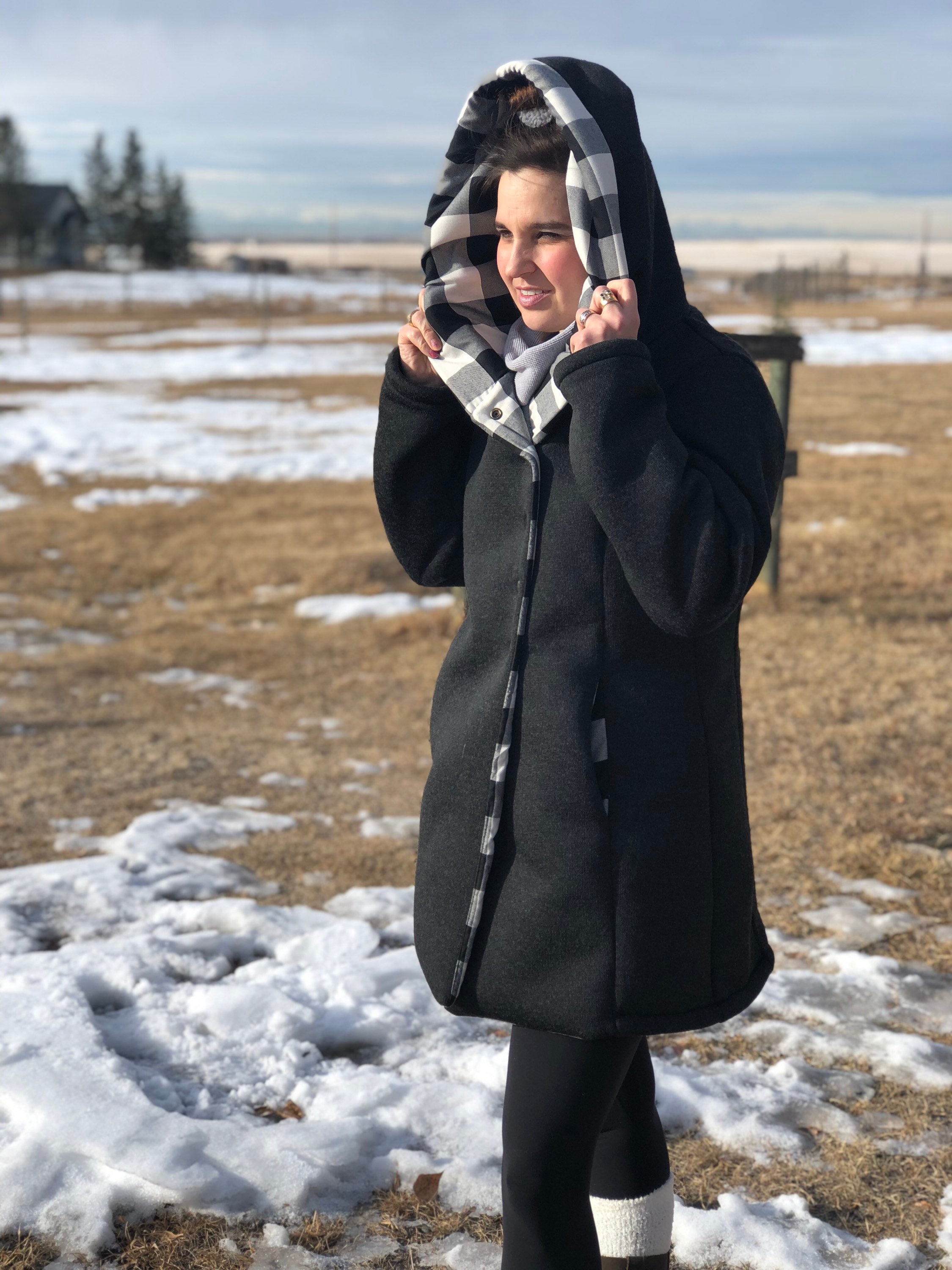 Ladies Black and White Check Buffalo Plaid Winter Jacket