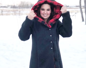 Ladies  buffalo plaid winter jacket, windproof waterproof and breathable super warm dress coat