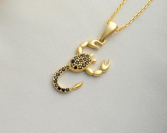 14K Gold Scorpion Pendant Necklace, Scorpio Zodiac Sign Jewelry