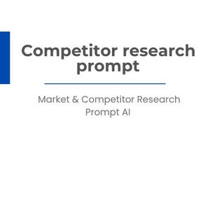 Könnte beinhalten: Eine weiße Grafik mit dem Text "Competitor research prompt" und "Market & Competitor Research Prompt AI". Das CreatrAI-Logo und die Kontaktdaten befinden sich unten. Ein blaues Rechteck befindet sich in der oberen linken Ecke.