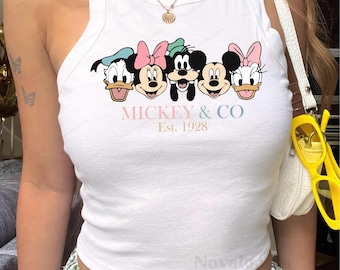 Pastel Mickey Co Tank, Disney Friends Spring Baby Tee, Retro Summer Pink Minnie Donald, Womens Cute Pluto Daisy Disney Crop Tee
